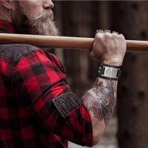 BRACELET en cuir VINTAGE VIKING pour hommes, TOTEM, loup FENRIR, tête de loup, amulette, large, bijoux