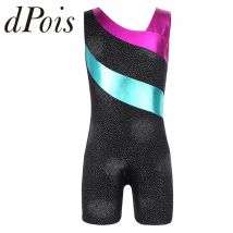 Filles gymnastique justaucorps sans manches paillettes épissure Dancewear enfant danse vêtements Costumes gymnastique justaucorps
