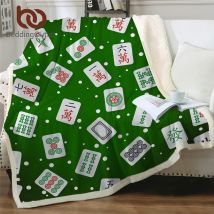 BeddingOutlet-couverture polaire Sherpa | Couverture de lit de Mahjong pour adultes, jeux en 3D, literie en peluche verte et moelleuse, personnages
