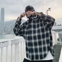 Chemise à manches longues à carreaux jaune hommes à carreaux à capuche chemise à carreaux printemps japonais corée Streetwear Vintage hommes vêtements B50