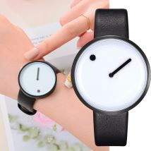 Montres-bracelets en cuir pour hommes et femmes, Style minimaliste, noir et blanc, points et lignes, cadran Simple, montres à Quartz