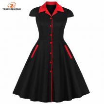 Robe femme noire en coton Vintage 5XL et 4XL, grande taille, Rockabilly, grande taille 3XL, robe de soirée rétro, été