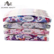 Limes à ongles en bois 100/150 couleur papillon, bloc de tampon à ongles 180/240 bâton puissant, lime à ongles émeri lavable, pour manucure