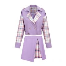 JuneLove dames décontracté és été Feminino Double boutonnage Blazers + Plaid Mini jupe 2 pièces ensembles Streetwear costumes