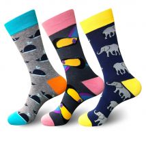 PEONFLY chaussettes homme en coton drôle éléphant dauphin Skate Harajuku Cool chaussettes heureuses pour mariage de noël