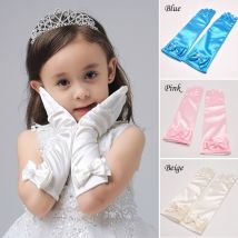 Gants longs en Satin pour enfants, à la , robe fleurie de mariage pour filles, gants extensibles pour les doigts, mitaines de danse blanches, accessoires