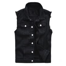 Sokotoo-gilet en Jean noir, gilet Slim à franges, sans manches, en Denim, débardeur