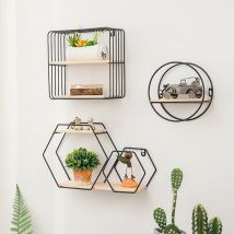 Métal bois étagère étagère Style nordique géométrique étagères salon étagère de rangement tenture murale livre présentoir maison mur décor