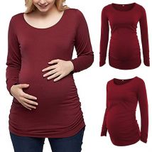 1pc femmes maternité Tops tuniques maman vêtements flatteur côté froncé à encolure dégagée à manches longues T-shirt de grossesse allaitement 0213