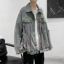 Graffiti Denim veste hommes rétro décontracté coréen Denim vestes hommes Streetwear sauvage lâche Hip-hop Bomber veste hommes S-2XL