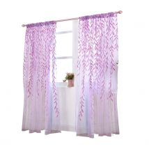 Fenêtre écran tringle poche Voile rideaux avec motif en osier pour chambre salon 100x200cm (violet)