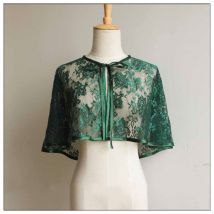 Femmes mariage dentelle Satin Capes de mariée boléro veste pour soirée Chaqueta Chales formel châle enveloppement cape blanc bleu vert