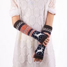 Hiver femmes longues manches chaudes mitaines femme flocon de neige Elk acrylique Stretch tricot demi doigt sans doigts bras chauffe gants