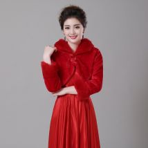 hiver à manches longues rouge femmes veste de mariage fausse fourrure Boleros veste de mariée soirée manteau de fête