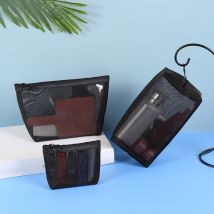 Sacs de maquillage en maille noire, petite et grande trousse à crayons pour femmes et filles, sac à cosmétiques à fermeture éclair, bourse de voyage, rangement de rouge à lèvres pour filles