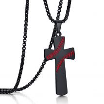 BONISKISS – collier avec pendentif croix de Baseball en acier inoxydable, pendentif, je peux tout faire, force, verset de la Bible, chaîne de 24 pouces,