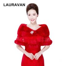pas cher rouge dentelle femmes hiver mariage fausse fourrure broche vestes boléro enveloppes mariée manteau mariage boléro fausse fourrure mariée Shurg