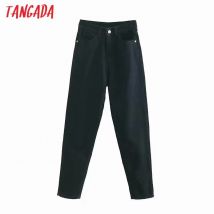 Tangada femmes noir jean pantalon pantalons longs poches fermeture éclair femme pantalon denim décontracté 4M239
