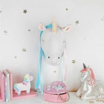 Dessin animé licornes avec des rubans cheveux animaux tête tenture murale en peluche jouets en peluche feutre œuvre montage mural suspendus poupées chambre décor