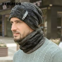 Ensemble bonnet et écharpe en tricot pour homme et femme, couvre-chef pour le cou avec doublure polaire épaisse, collection hiver