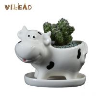 VILEAD-Pots vache à lait en porcelaine 11.3cm | Avec plateau, décoration de bureau, joli pot de fleur, Vase de décoration pour la maison, de personnalité