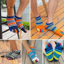 Chaussettes en coton peigné pour hommes, 1 paire, bateau à cinq doigts, respirantes, rayées, colorées, jeunes, pas de spectacle, chaussettes avec orteils