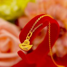 Collier avec pendentif en or véritable 18K, cygne pur AU750, bijoux fins, pour femmes