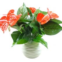 Fleur artificielle d'anthurium, 1 pièce, 3 têtes, 9 feuilles, plante en pot, pour un bureau, bonsaï, pour un jardin, offres spéciales
