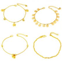 Bracelet de cheville trèfle doré 24K pour femmes, accessoires, chaîne de corps, ajustable pour la jambe, pour la plage,