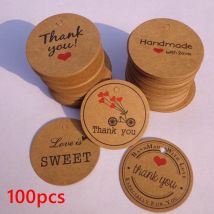 Étiquettes de remerciement faites à la main avec cœur rouge, 100 pièces, boîte de noël, mariage, décor, étiquettes de prix