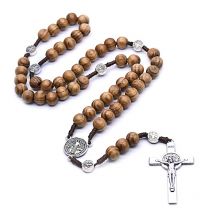 Collier de chapelet de perles rondes faites à la main hommes croix jésus pendentif catholique religieux U90A