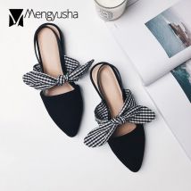 daim cuir chaussures d'été femme bout pointu sandales plaid noeud papillon gladiateur sandalias mujer femmes mules c392