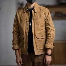 Maden – veste en toile perlée pour homme, veste kaki rétro à poches multiples, couleur unie, vêtement Vintage, Ami Kaji