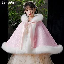 JaneVini – manteau à capuche pour filles, hiver , châle en fausse fourrure rose , Cape portefeuille, robe de mariée