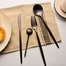 Couteau à Steak Main fourchette Scoop couverts ensemble noir Gracile vaisselle ensemble de vaisselle Style portugais dîner soupe Dessert Scoop 4 pièces