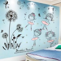 [Shijuekongjian] pissenlits fleurs Stickers muraux bricolage Ballet fille Stickers muraux pour maison salon bébé chambre décoration