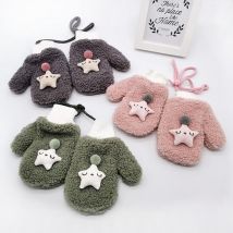 Femme hiver doigt complet dessin animé gants étoiles lanière gants cachemire dessin animé impression gants guantes de nieve para mujer 30O10