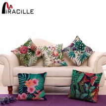 Coton lin carré 18 "arbre Tropical et flamant imprimé canapé décoratif jeter coussin oreillers salon décor pas de remplissage