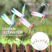 Décoration de jardin libellule réaliste | 2 pièces, décoration 3D de jardinage, décoration de pelouse avec insecte, décoration de jardin en plastique, couleur aléatoire