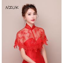 Mariée mariage châle printemps et été Section mince voile robe de mariée Toast vêtements voile rouge col haut PJ08