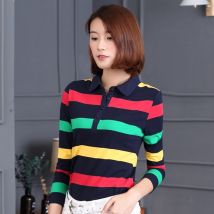 Ruoru M - 4XL grande taille rayé femmes Polo mince rayé Polo femmes automne hiver à manches longues Polo Femme décontracté