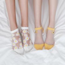 Chaussettes Daisy coréennes pour femmes, transparentes et fines en mousseline de soie, chaussettes Harajuku à la cheville, courtes fleurs, drôles, Streetwear,