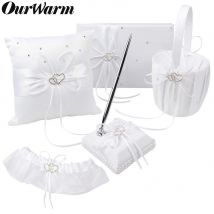 OurWarm-oreiller porte-anneau de mariage | En Satin blanc, panier à fleurs, porte-stylo et jarre, décoration de Communion, baptême et mariage