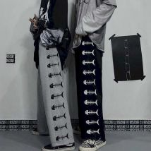 Harajuku style haute rue pantalons hommes et femmes ligne sombre hommes ins rétro original pantalons hommes et femmes automne poisson os imprimer str