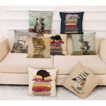 Housse de coussin en lin coton 45x45cm F1 | Décoration de la maison en lin, livre de chat paresseux, taie d'oreiller de canapé, couverture de coussin de taille