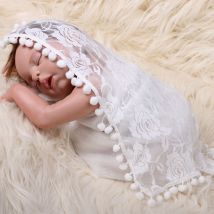 Couverture souple en dentelle pour bébé | Accessoires de Photo, édredon de photographie pour -né, couverture d'emballement, avec pompon, enveloppes de Photo pour bébé