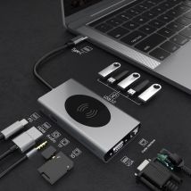 13 en 1 USB Type C Hub chargeur de téléphone portable sans fil type-c vers HDMI 4K VGA adaptateur RJ45 Lan Ethernet USB 3.0 SD TF 3.5mm Jack