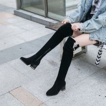 Sexy hiver sur genou bottes femmes bottes de neige mi-talons femmes chaussures en daim décontracté antidérapant bottes longues hiver cuissardes bottes