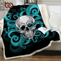 BeddingOutlet-couverture Sherpa poulpes et tête de mort | Tentacules, main douce, couverture en peluche, canapé couette mince gothique vert et rouge