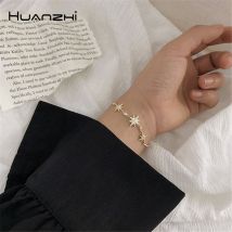 HUANZHI coréen Pullable Astral Micro-incrustation strass Spar or chaîne réglable bijoux Bracelet pour les femmes filles